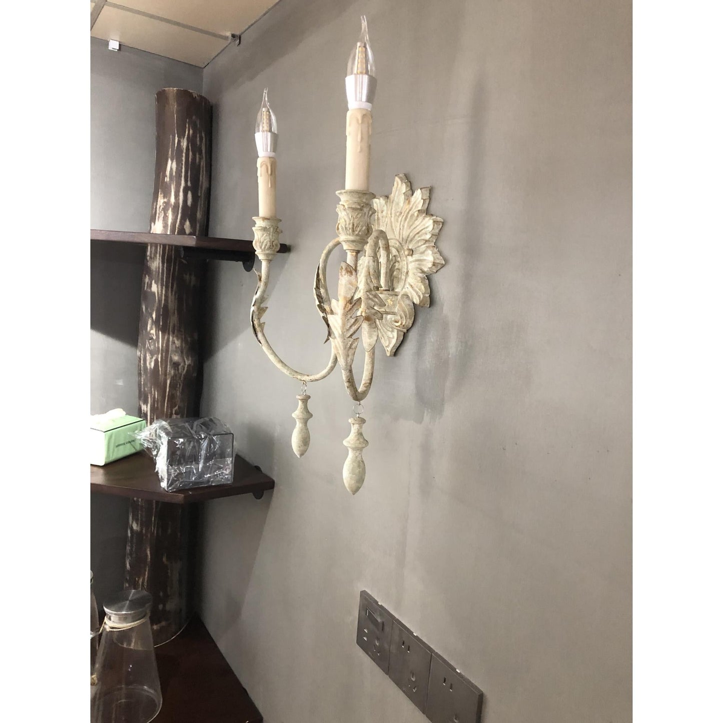 Salento Wall Lamp - Two-Light Distressed Old White Iron Sconce | Traditional Candlestick Wall Light