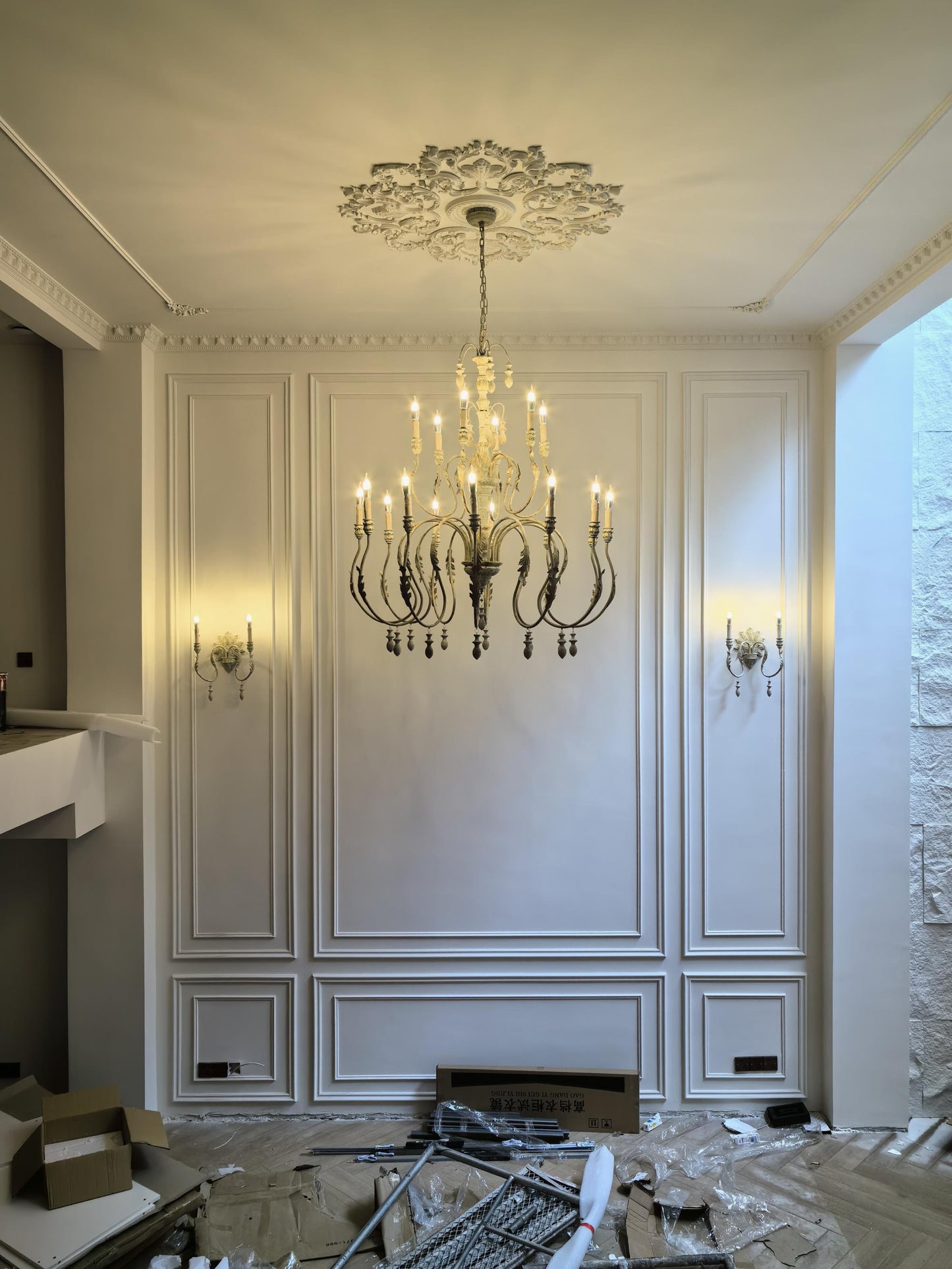 Salento Wall Lamp - Two-Light Distressed Old White Iron Sconce | Traditional Candlestick Wall Light