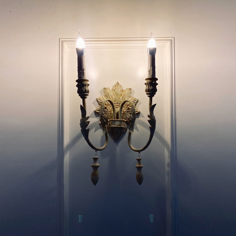 Salento Wall Lamp - Distressed White Metal Candelabra Sconce
