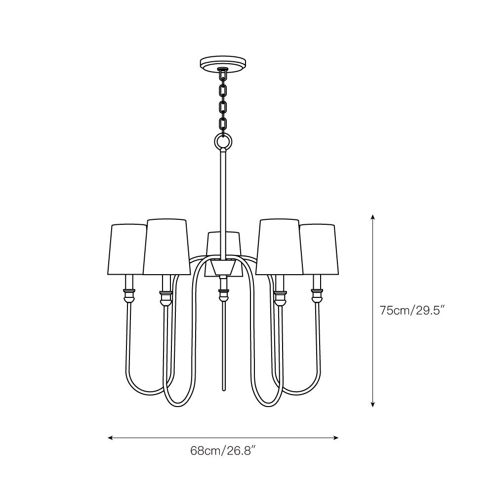 Sanibel Chandelier - Brass Tall Arm Pendant with White Fabric Shades