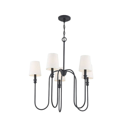 Sanibel Chandelier - Brass Tall Arm Pendant with White Fabric Shades