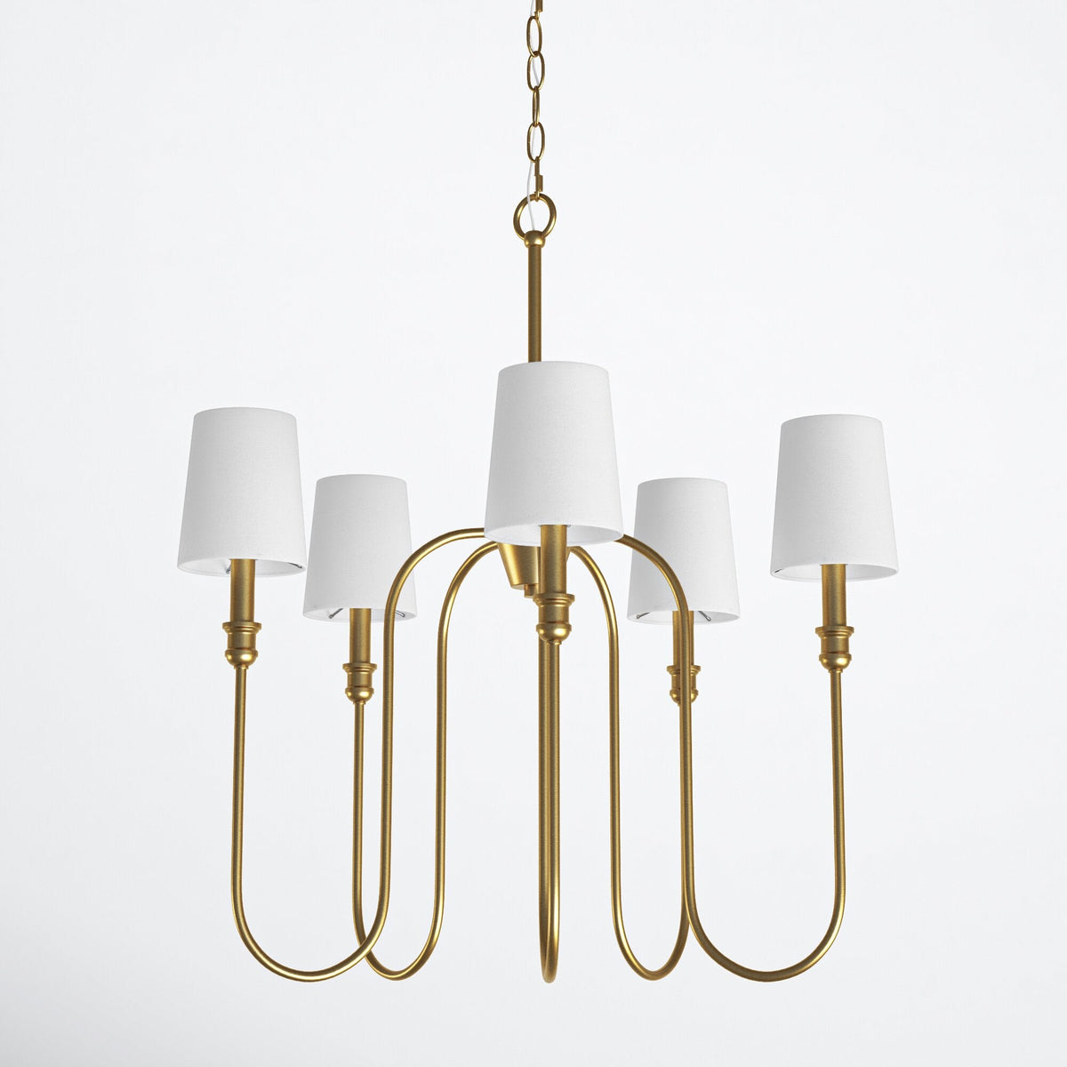 Sanibel Chandelier - Brass Tall Arm Pendant with White Fabric Shades