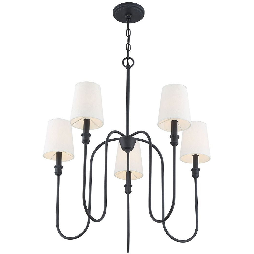 Sanibel Chandelier - Brass Tall Arm Pendant with White Fabric Shades