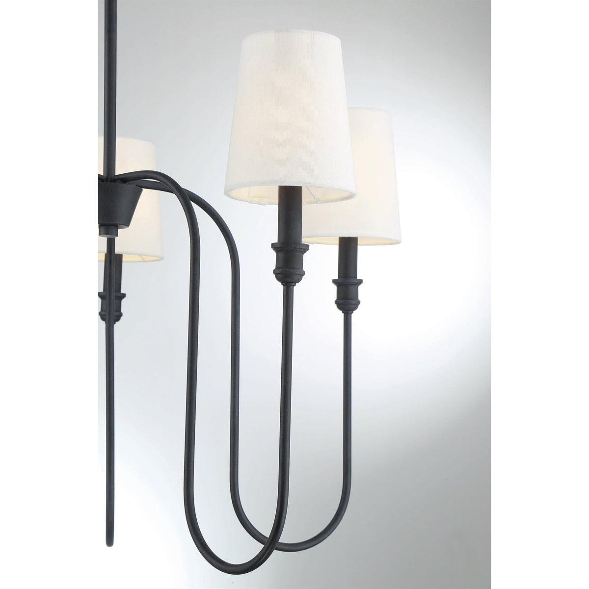 Sanibel Chandelier - Brass Tall Arm Pendant with White Fabric Shades