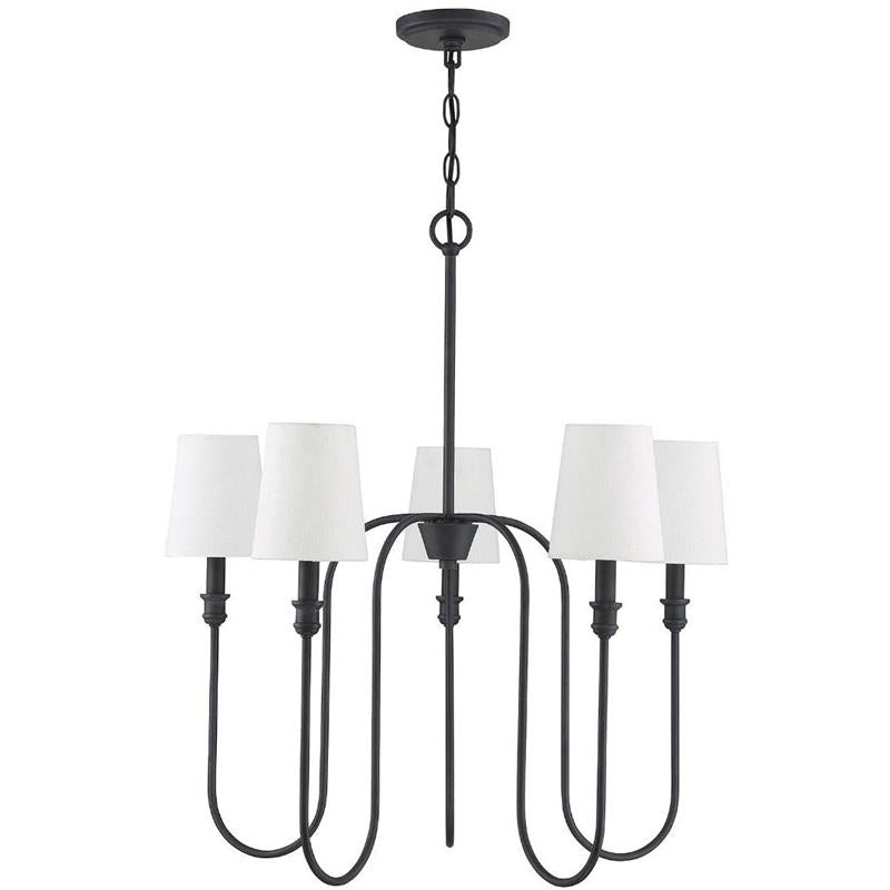 Sanibel Chandelier - Brass Tall Arm Pendant with White Fabric Shades