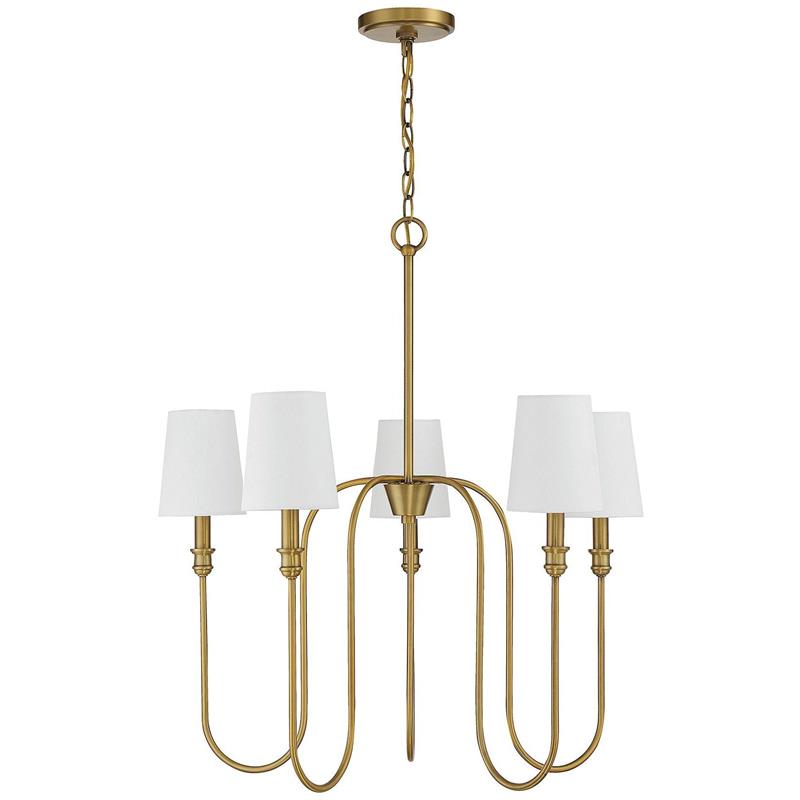 Sanibel Chandelier - Brass Tall Arm Pendant with White Fabric Shades