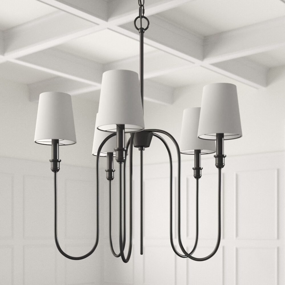 Sanibel Chandelier - Brass Tall Arm Pendant with White Fabric Shades
