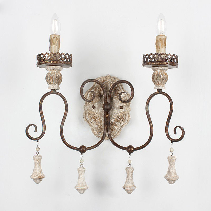 Santa Trinita Sconce - Rustic Carved Wood & Metal Wall Light