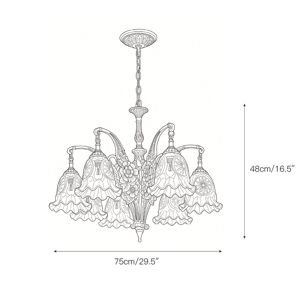 Savannah Bell Chandelier - Antique Brass & Botanical Glass Pendant Light | Bowie Light