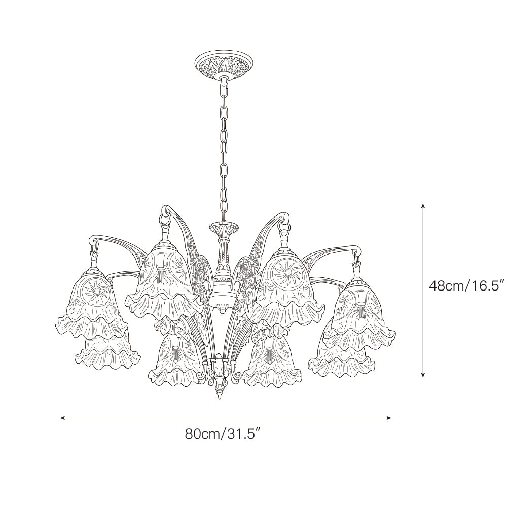 Savannah Bell Chandelier - Antique Brass & Botanical Glass Pendant Light | Bowie Light
