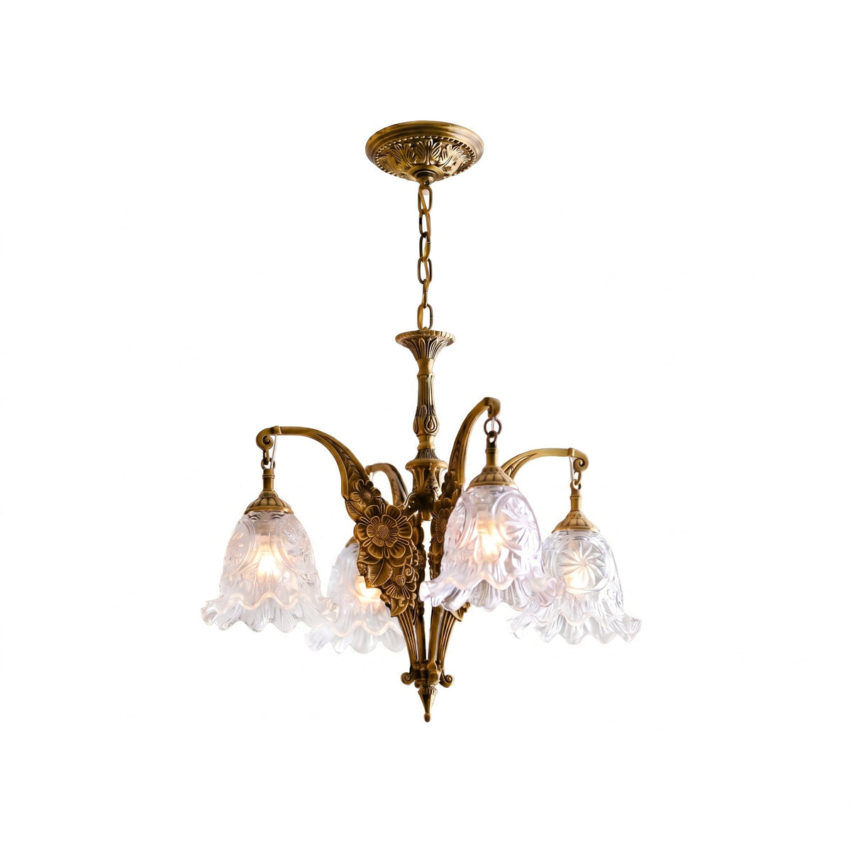Savannah Bell Chandelier - Antique Brass & Botanical Glass Pendant Light | Bowie Light
