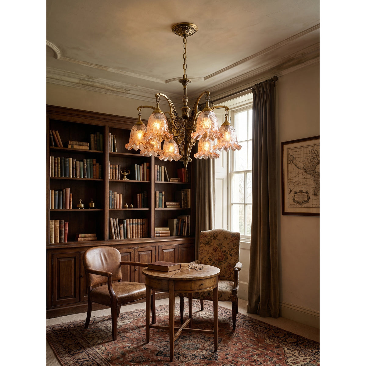 Savannah Bell Chandelier - Antique Brass & Botanical Glass Pendant Light | Bowie Light