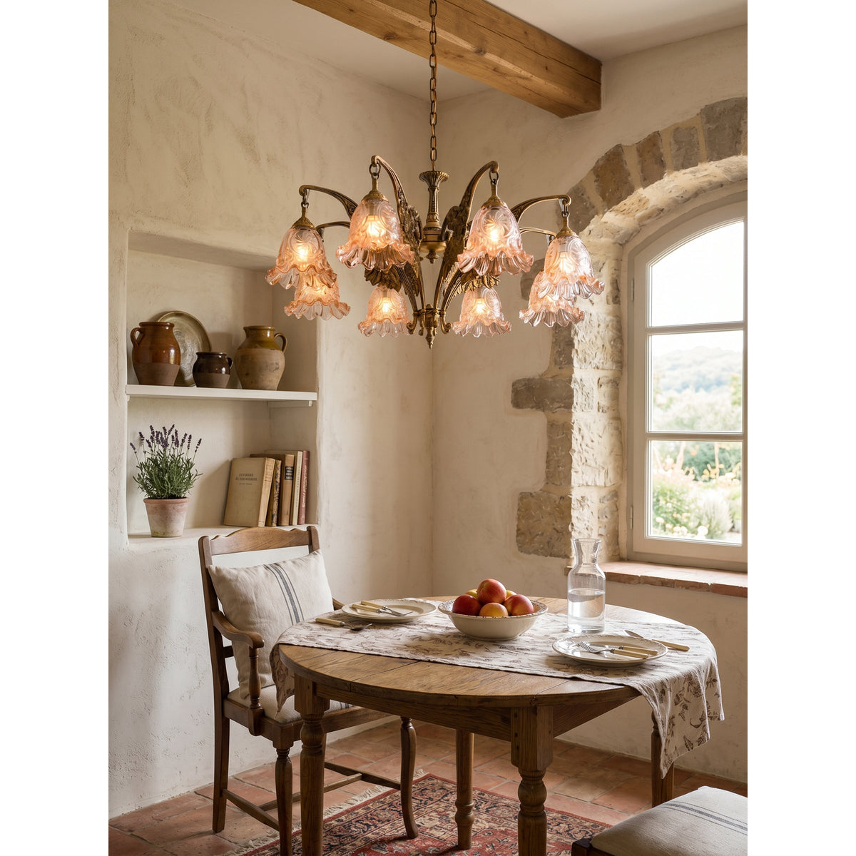 Savannah Bell Chandelier - Antique Brass & Botanical Glass Pendant Light | Bowie Light