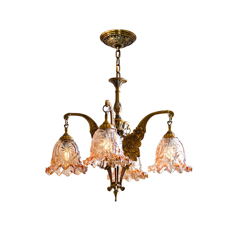 Savannah Bell Chandelier - Antique Brass & Botanical Glass Pendant Light | Bowie Light