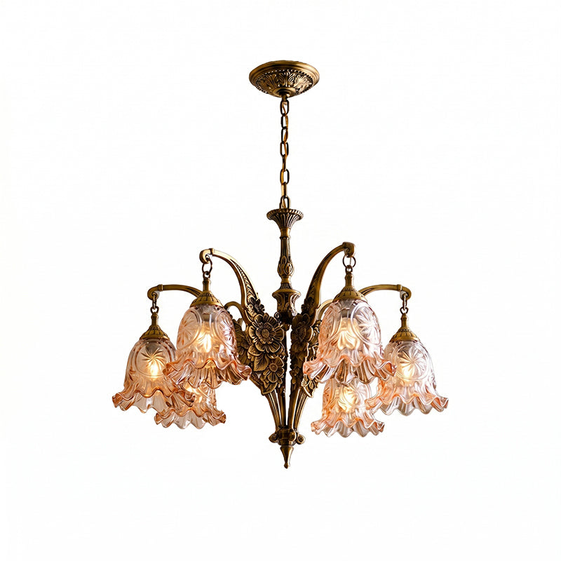 Savannah Bell Chandelier - Antique Brass & Botanical Glass Pendant Light | Bowie Light