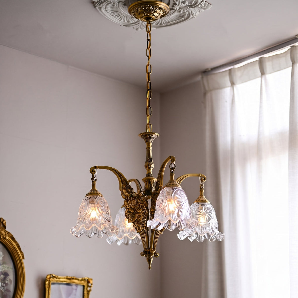 Savannah Bell Chandelier - Antique Brass & Botanical Glass Pendant Light | Bowie Light