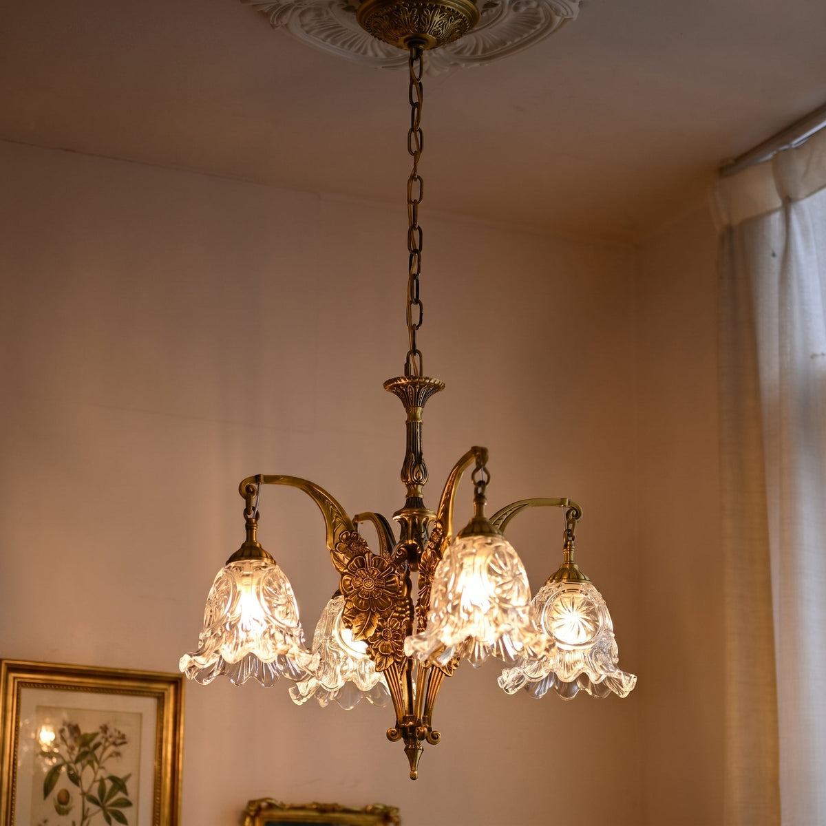 Savannah Bell Chandelier - Antique Brass & Botanical Glass Pendant Light | Bowie Light