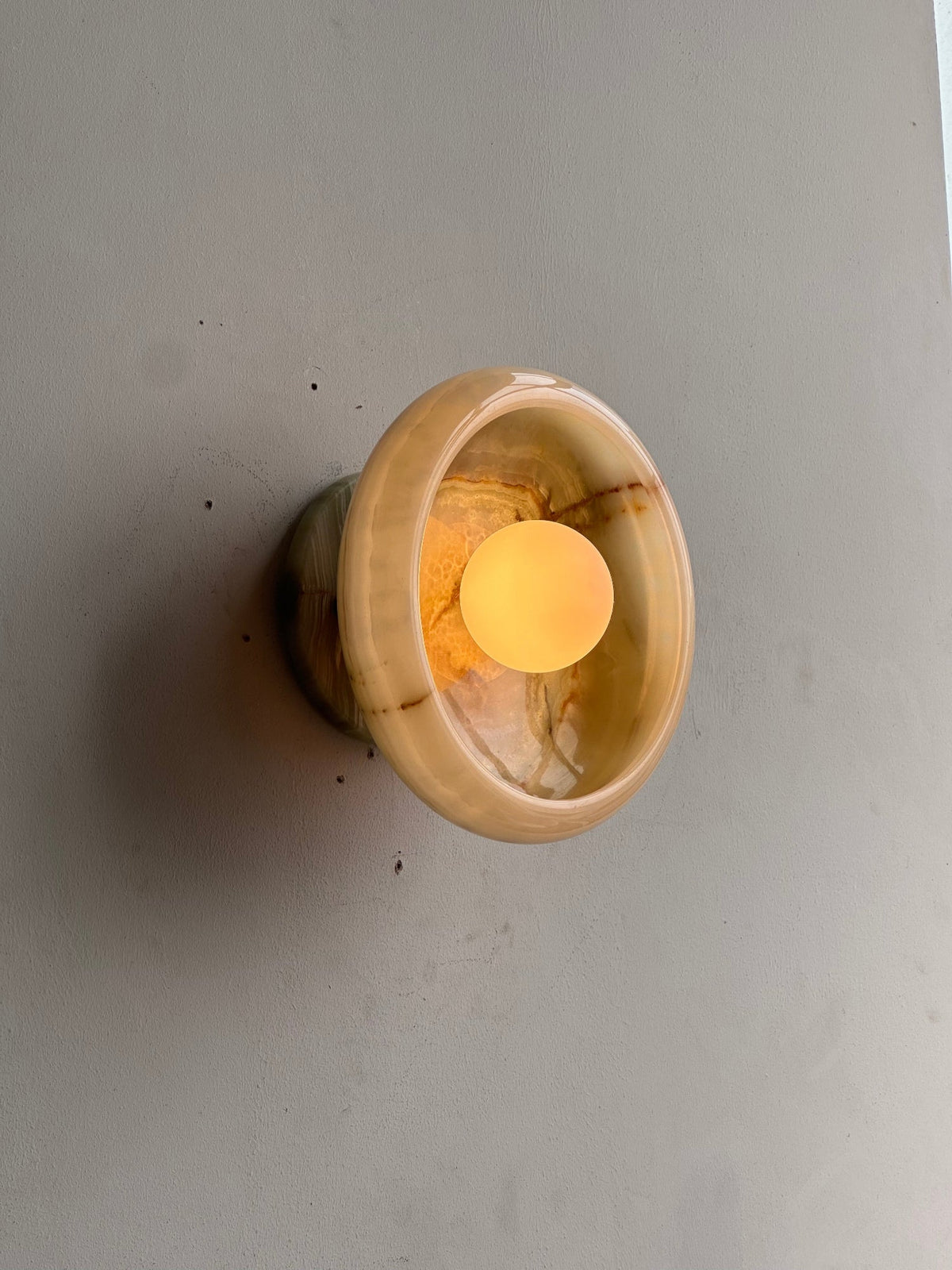 Piedra Marble Wall Lamp - Circular Stone Disc & Glass Shade Sconce