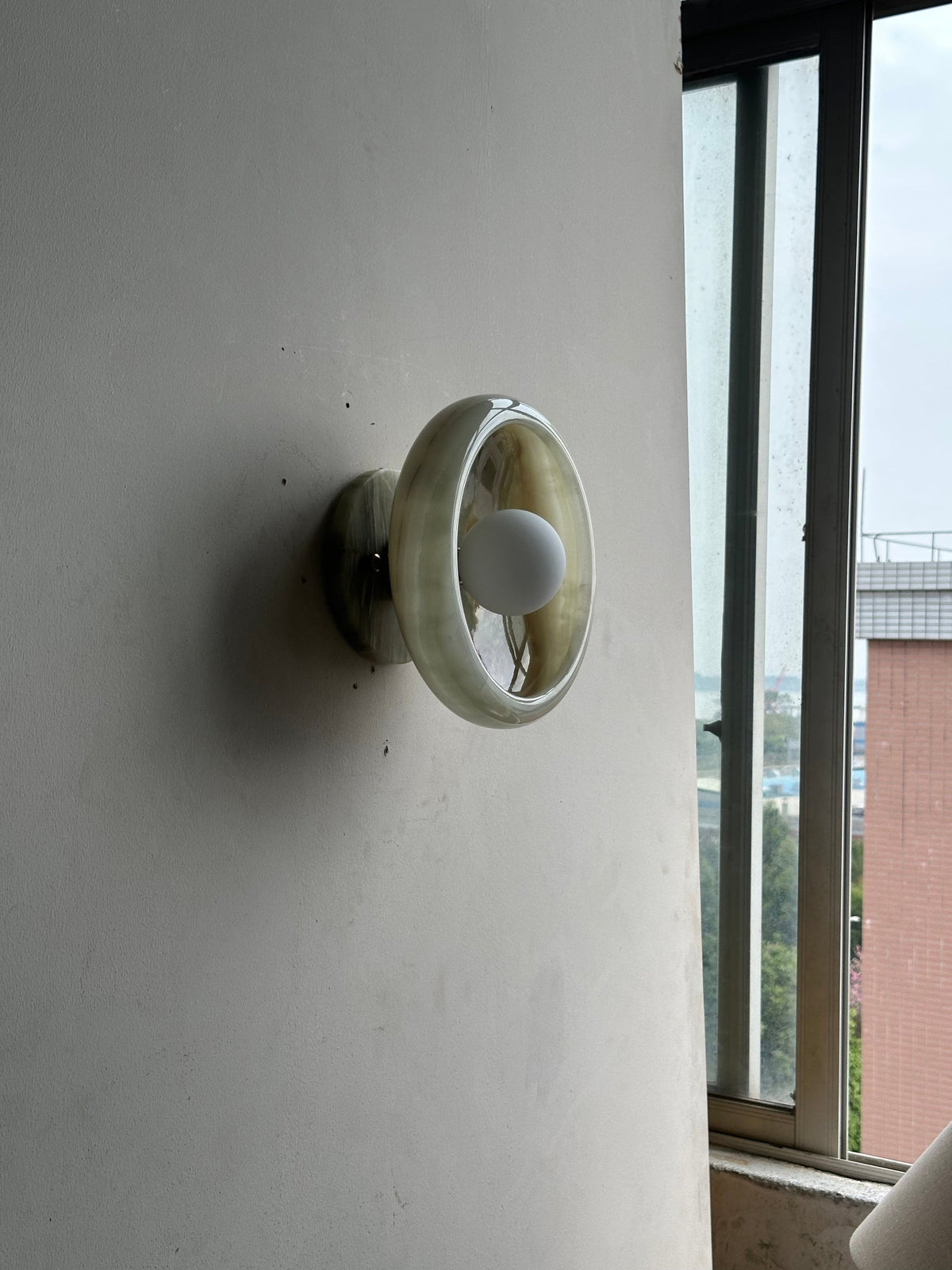 Piedra Marble Wall Lamp - Circular Stone Disc & Glass Shade Sconce