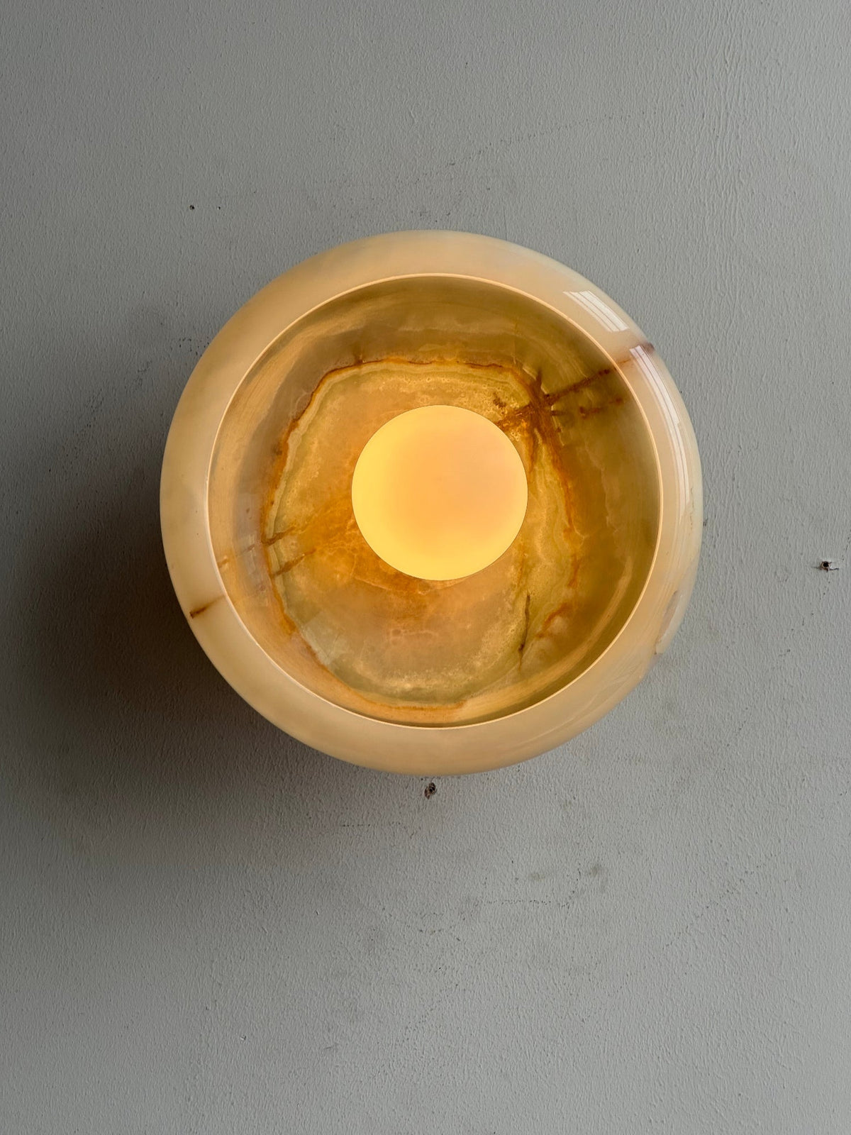 Piedra Marble Wall Lamp - Circular Stone Disc & Glass Shade Sconce