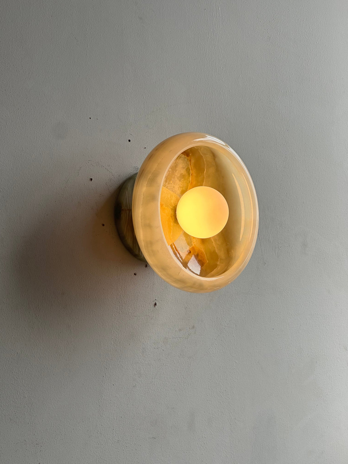 Piedra Marble Wall Lamp - Circular Stone Disc & Glass Shade Sconce