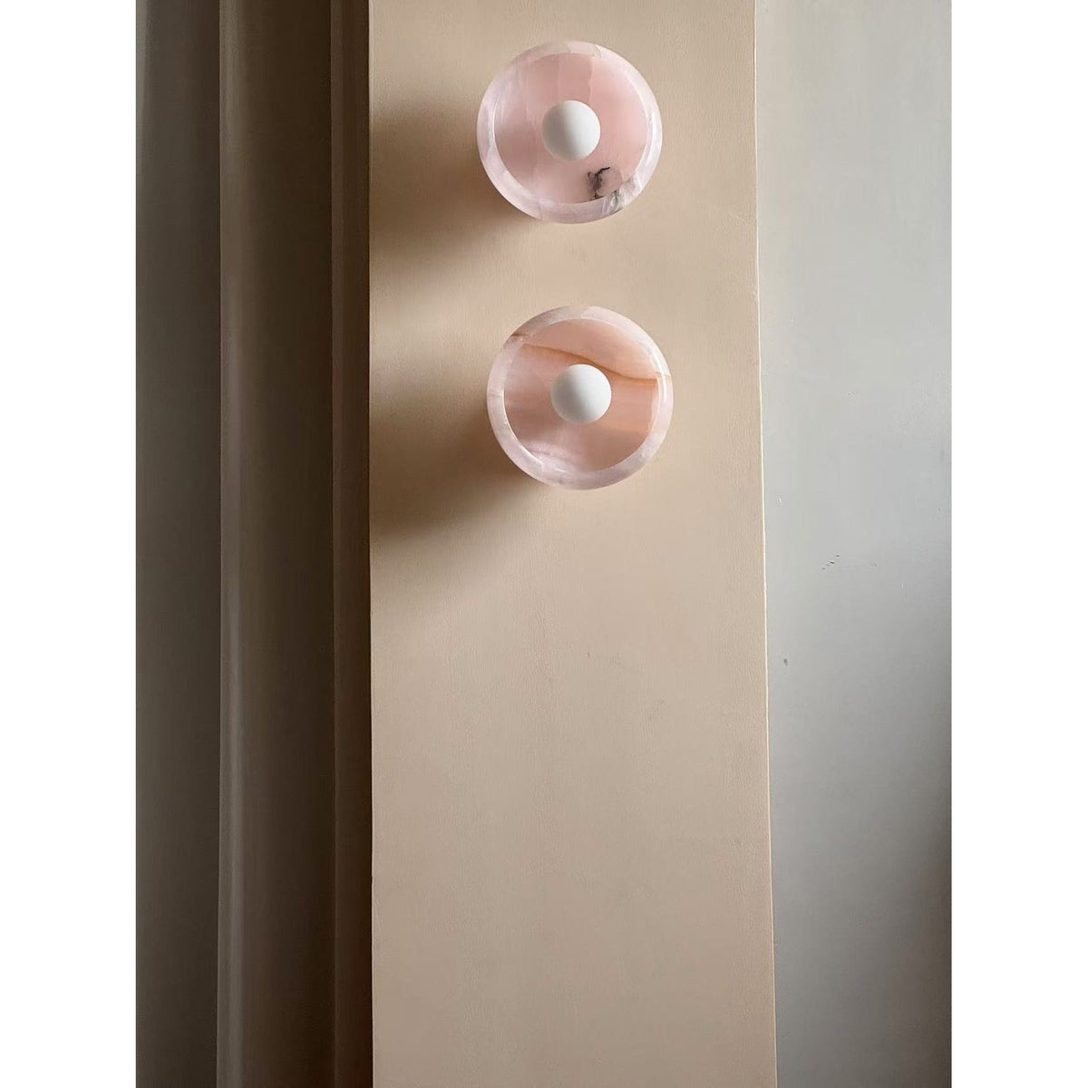 Piedra Marble Wall Lamp - Circular Stone Disc & Glass Shade Sconce