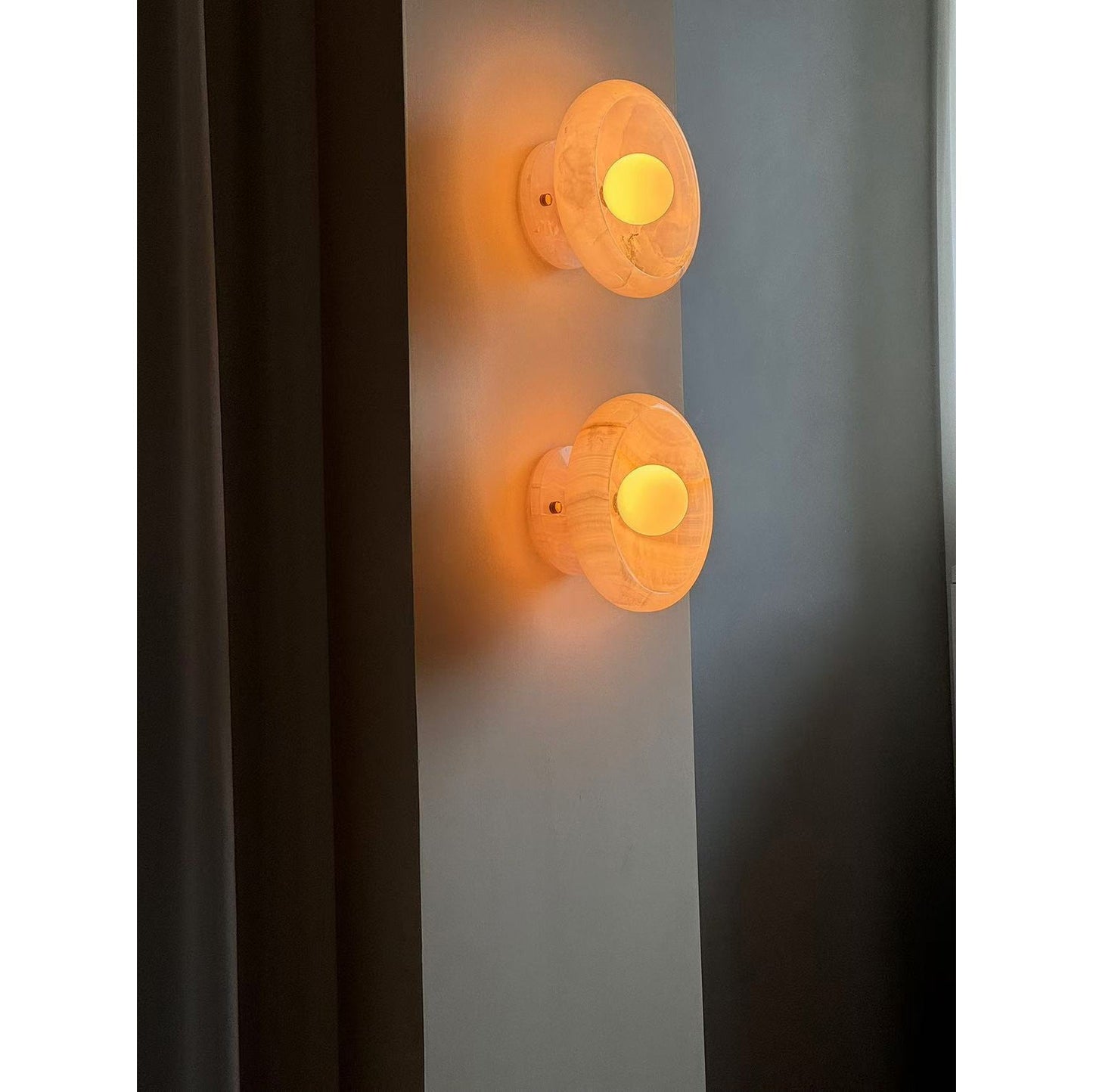 Piedra Marble Wall Lamp - Circular Stone Disc & Glass Shade Sconce