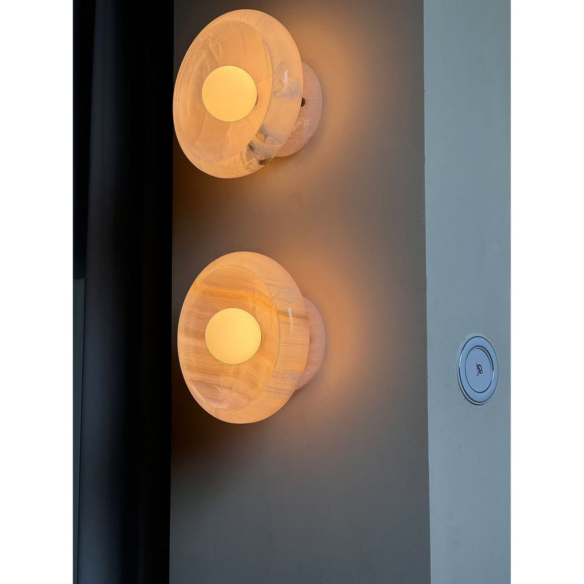 Piedra Marble Wall Lamp - Circular Stone Disc & Glass Shade Sconce