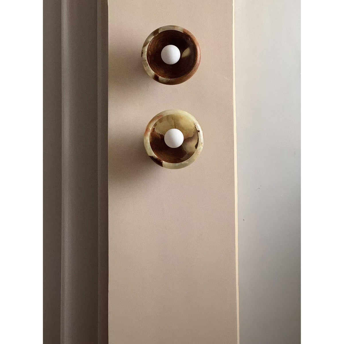 Piedra Marble Wall Lamp - Circular Stone Disc & Glass Shade Sconce