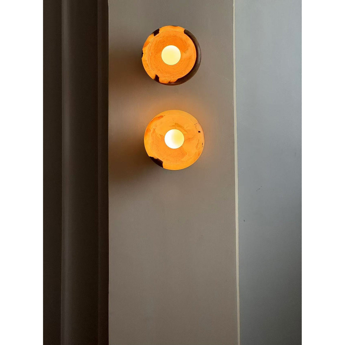 Piedra Marble Wall Lamp - Circular Stone Disc & Glass Shade Sconce