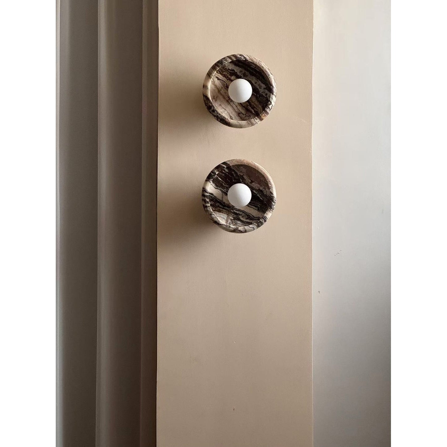 Piedra Marble Wall Lamp - Circular Stone Disc & Glass Shade Sconce