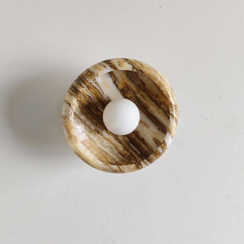 Piedra Marble Wall Lamp - Circular Stone Disc & Glass Shade Sconce