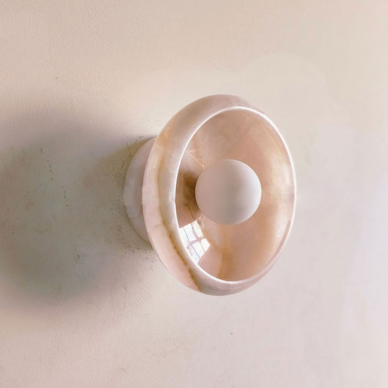 Piedra Marble Wall Lamp - Circular Stone Disc & Glass Shade Sconce