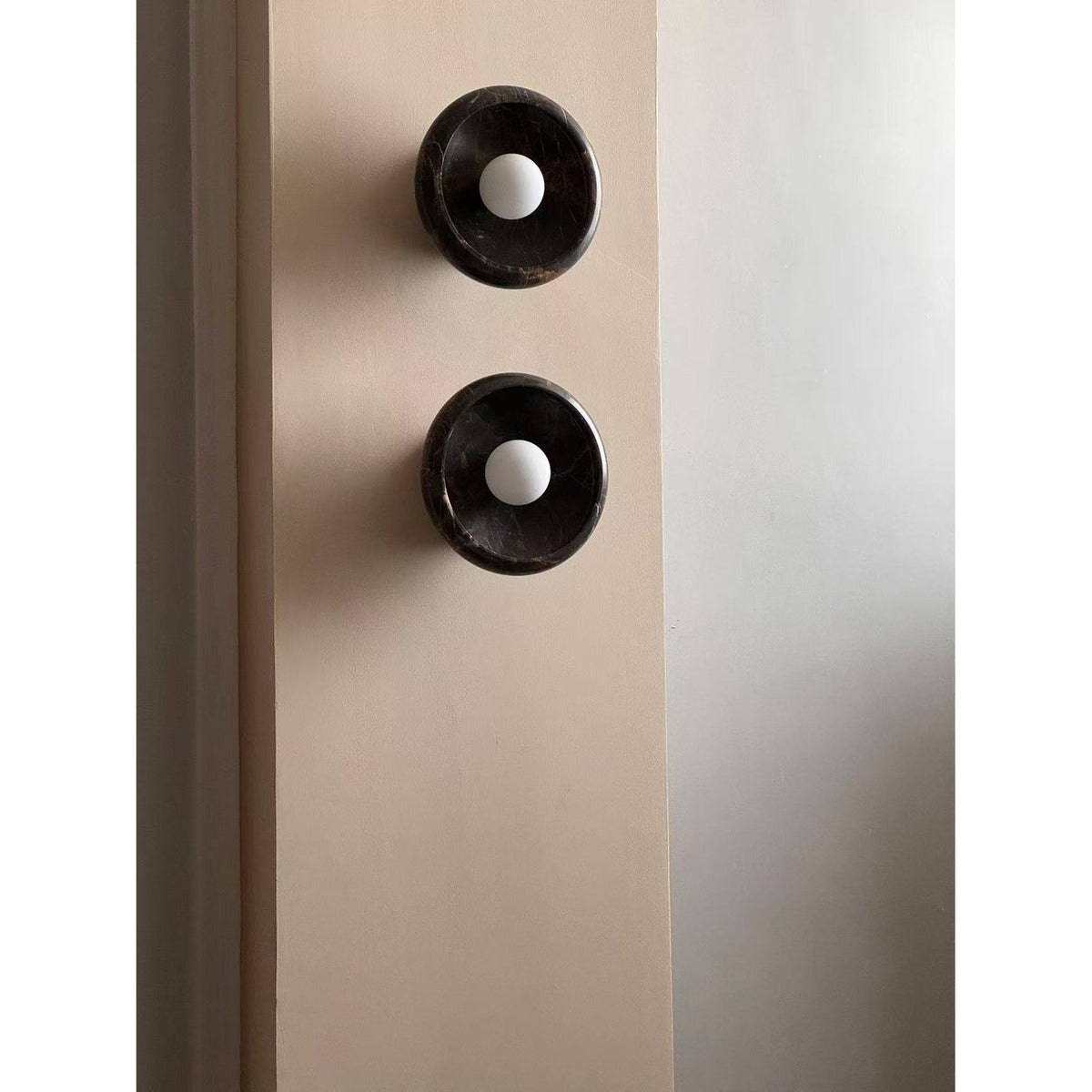 Piedra Marble Wall Lamp - Circular Stone Disc & Glass Shade Sconce