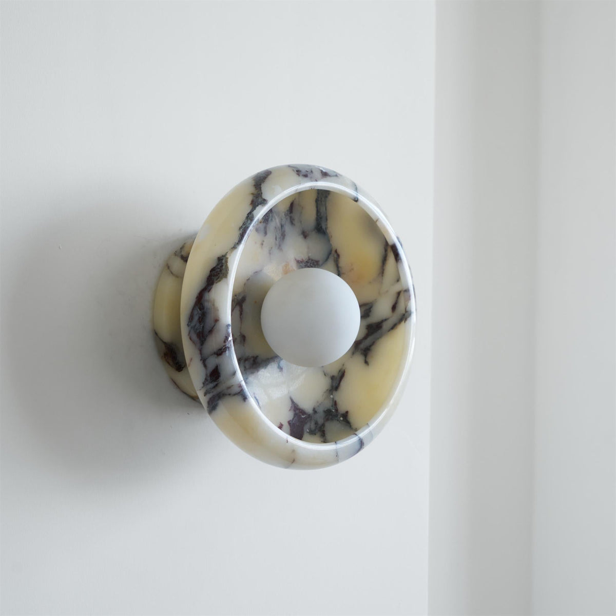 Piedra Marble Wall Lamp - Circular Stone Disc & Glass Shade Sconce