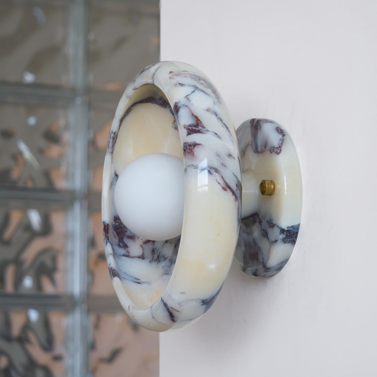 Piedra Marble Wall Lamp - Circular Stone Disc & Glass Shade Sconce