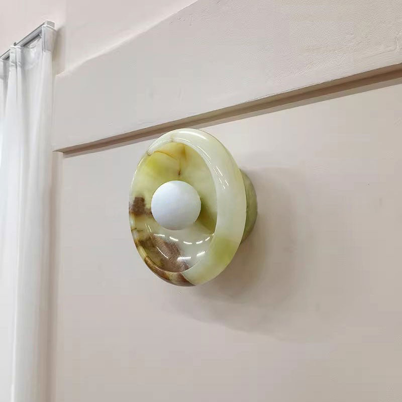 Piedra Marble Wall Lamp - Circular Stone Disc & Glass Shade Sconce