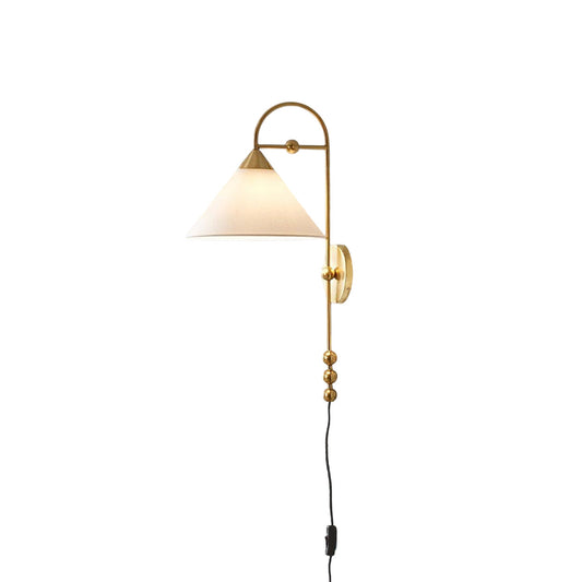 Savoe Plug-In Sconce - Brass & Linen Wall Light with Bauble Accents