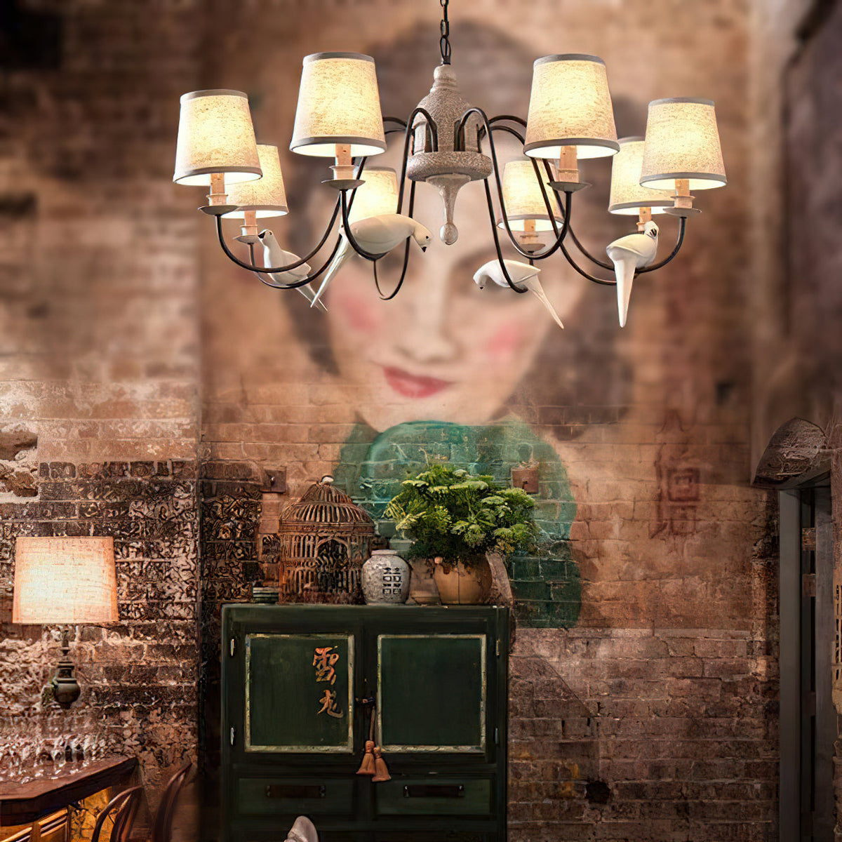 Savor Chandelier - Aged Country Rustic Wood & Shaded Pendant