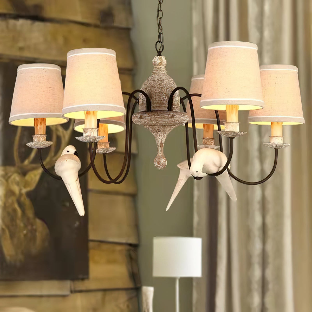 Savor Chandelier - Aged Country Rustic Wood & Shaded Pendant