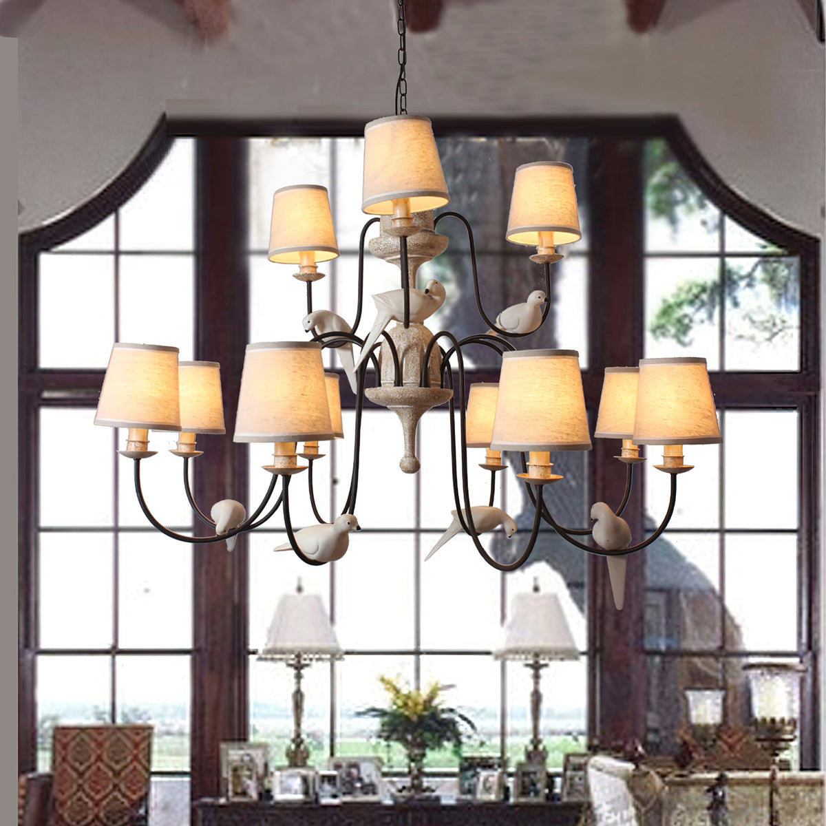 Savor Chandelier - Aged Country Rustic Wood & Shaded Pendant