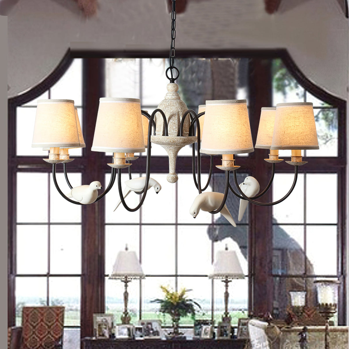 Savor Chandelier - Aged Country Rustic Wood & Shaded Pendant