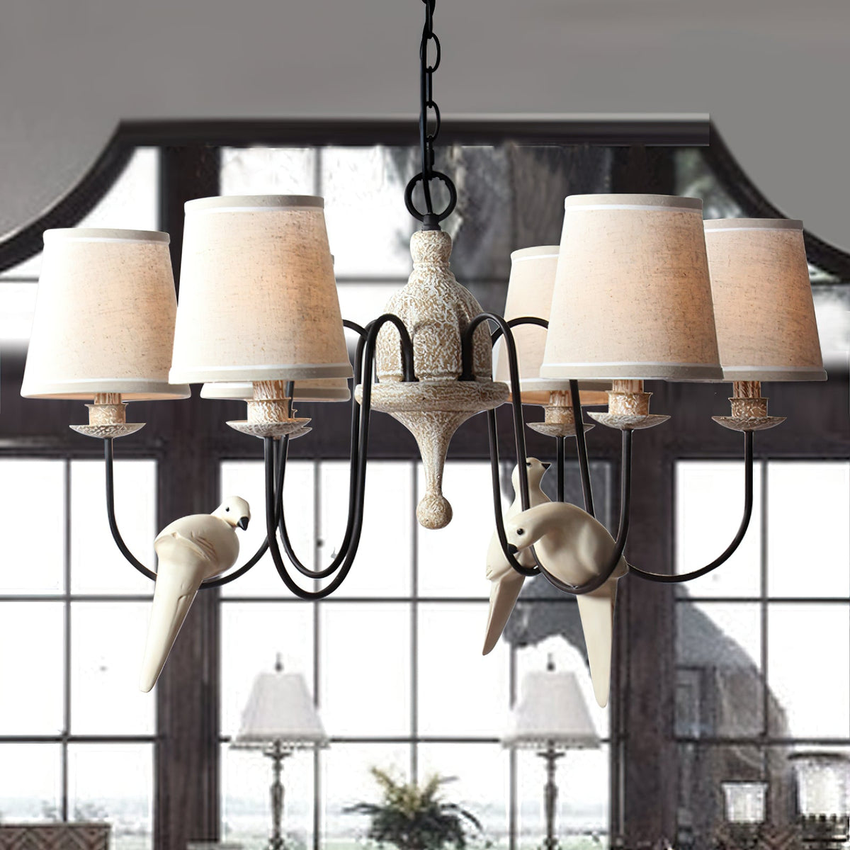 Savor Chandelier - Aged Country Rustic Wood & Shaded Pendant