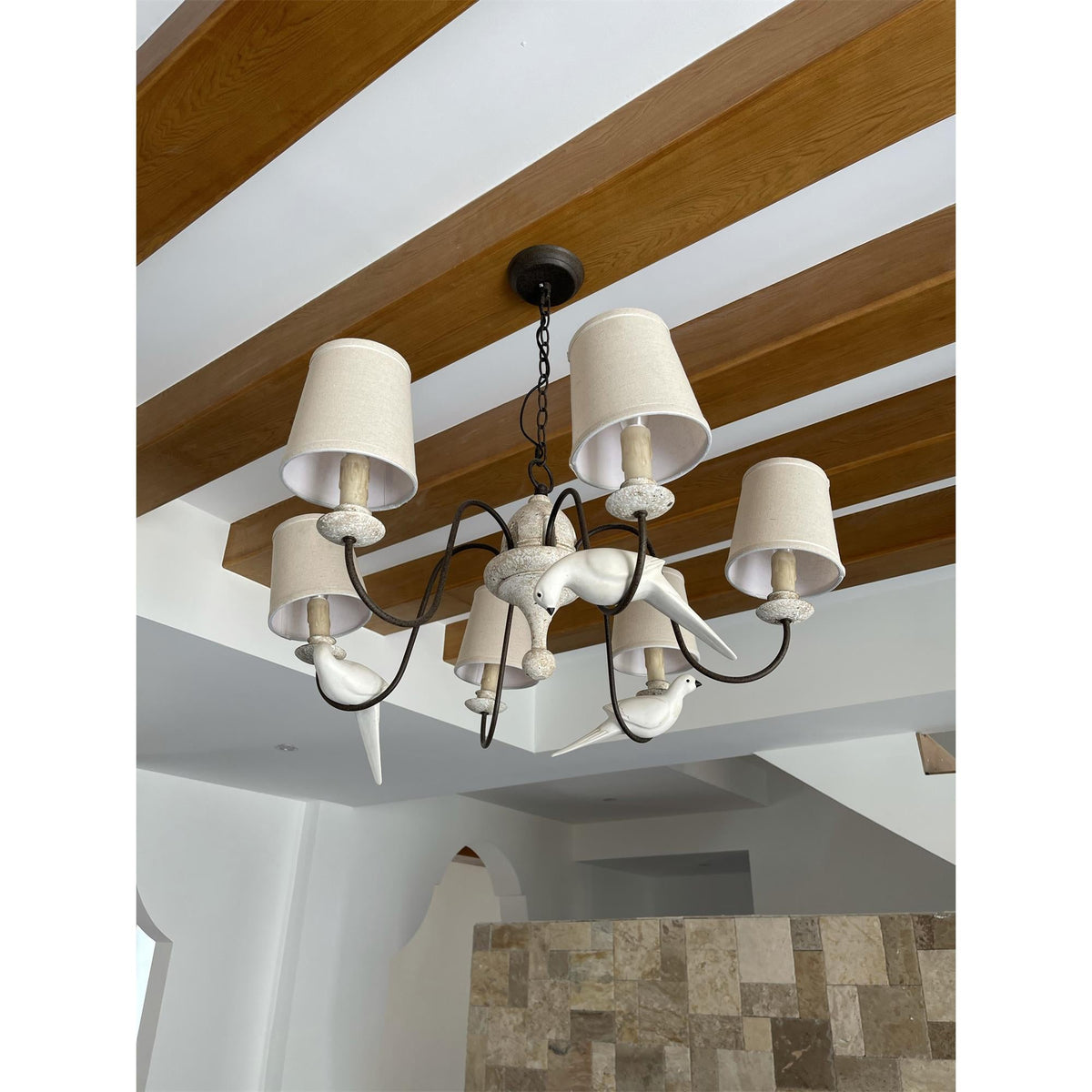 Savor Chandelier - Aged Country Rustic Wood & Shaded Pendant