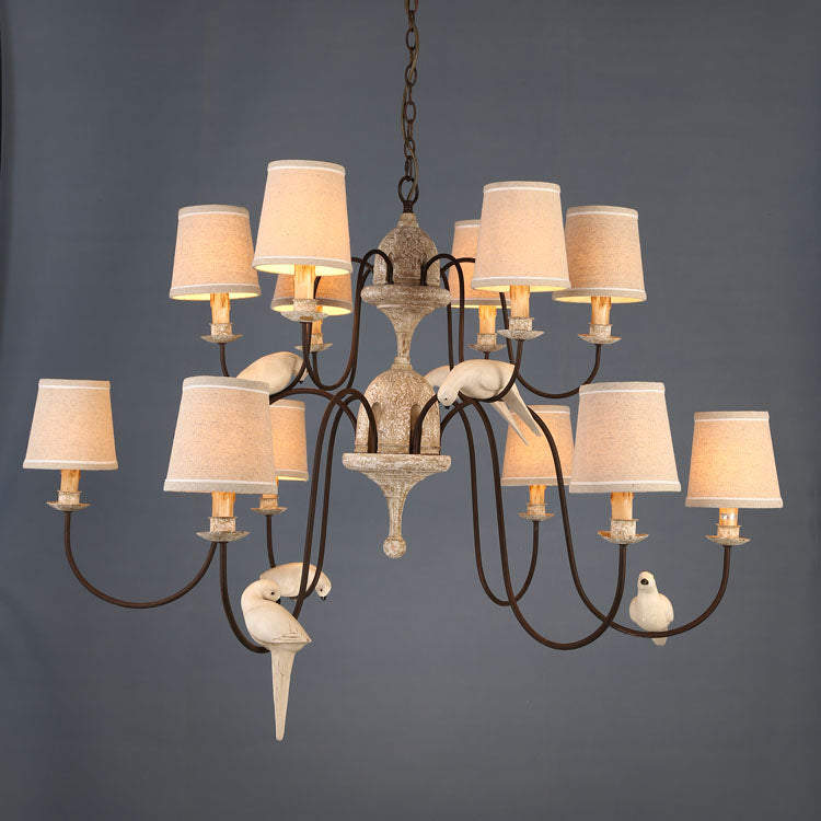 Savor Chandelier - Aged Country Rustic Wood & Shaded Pendant
