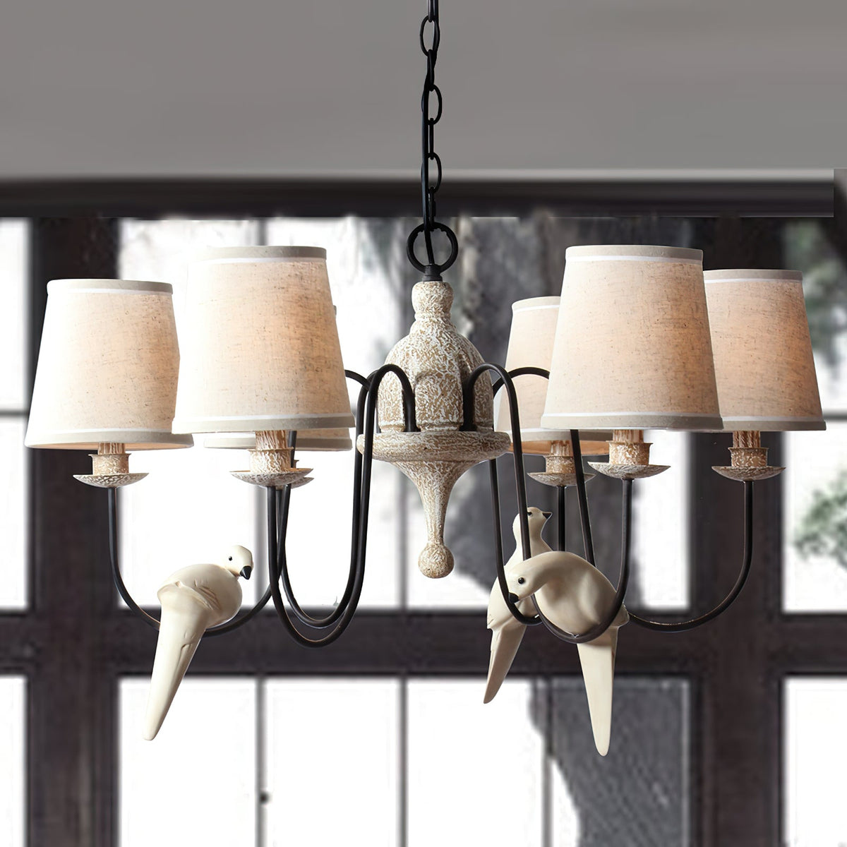 Savor Chandelier - Aged Country Rustic Wood & Shaded Pendant