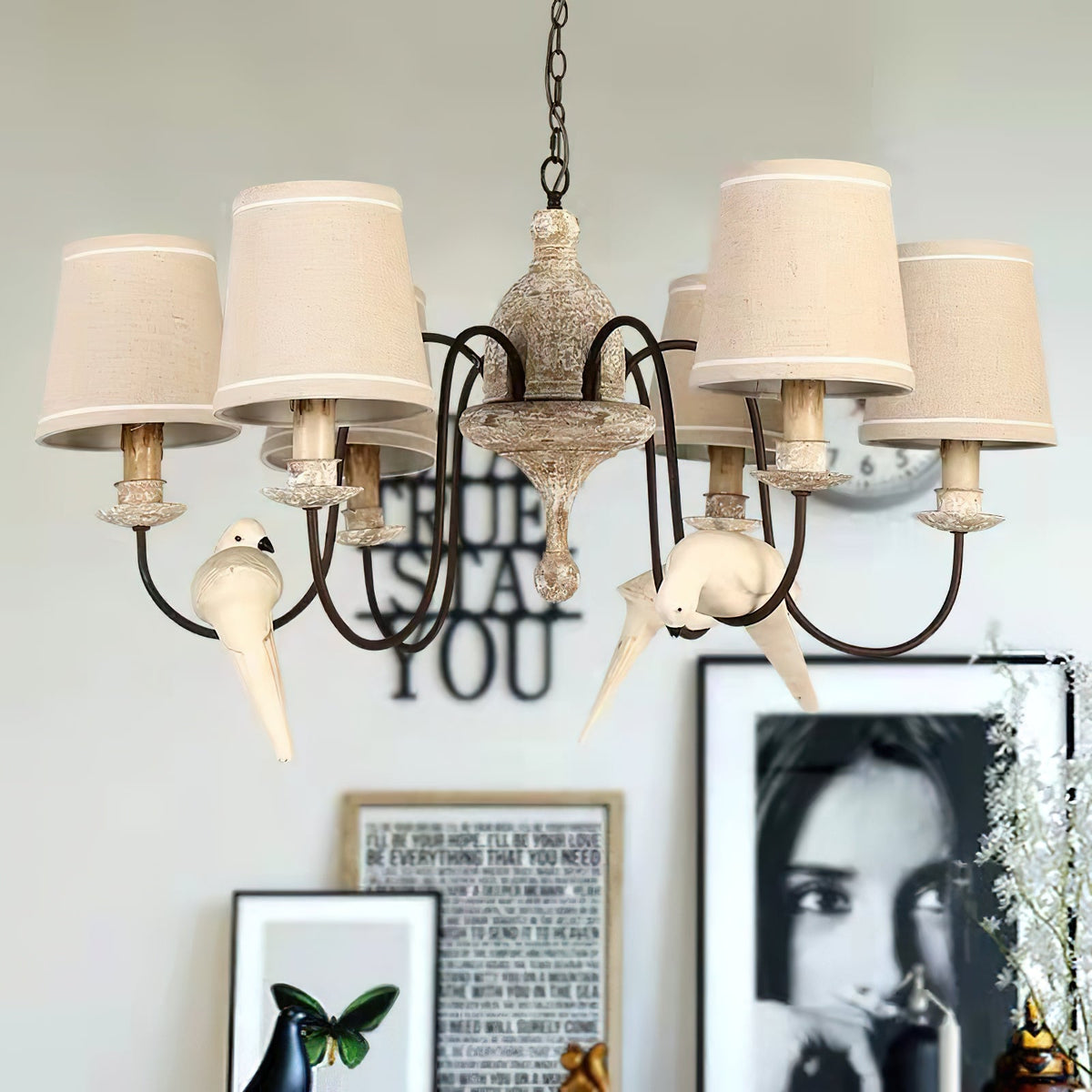Savor Chandelier - Aged Country Rustic Wood & Shaded Pendant