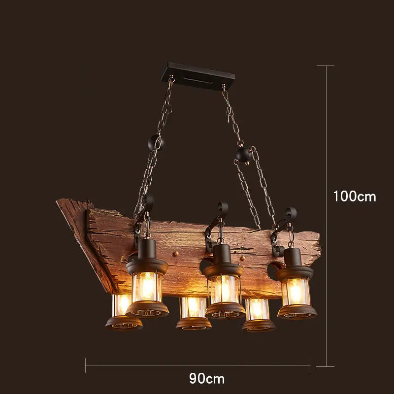 Wooden LED Chandelier - Solid Wood & Iron Industrial Rustic Dining Chandelier