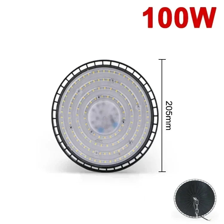 Super Bright 100/150/200W UFO LED High Bay Lights Waterproof Commercial Industrial Market Warehouse Garage Workshop Garage Lamps