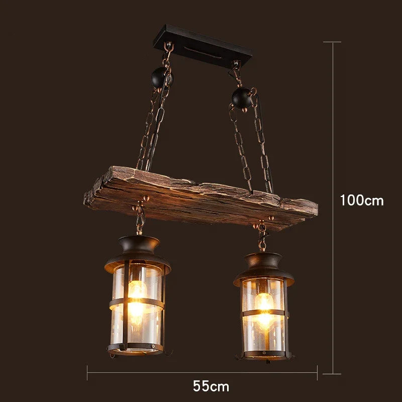Wooden LED Chandelier - Solid Wood & Iron Industrial Rustic Dining Chandelier